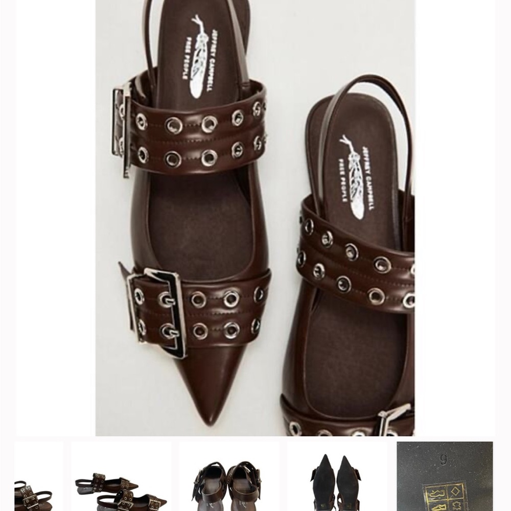 Jeffrey Campbell Black Pointed Toe Slingback Flats with Grommet Straps